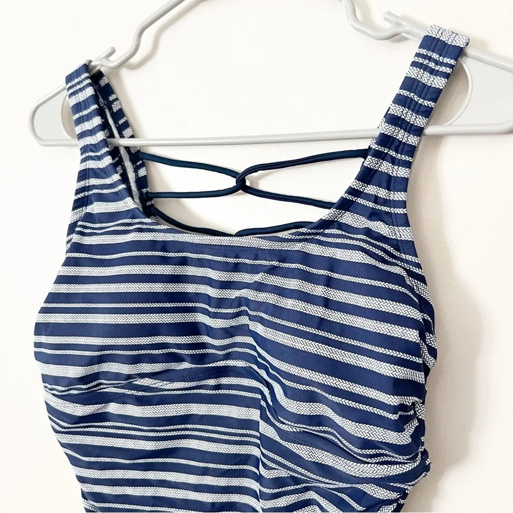 Merona Navy Blue Full Coverage One Piece Swimsuit Lace Back Medium Swim Suit M